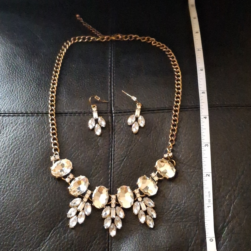 Elegant Gold and Diamonds Statement Necklace, and Earrings